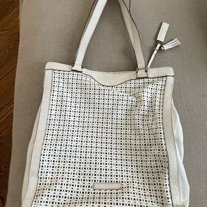 BCBG *rare white leather eyelet tote bag.